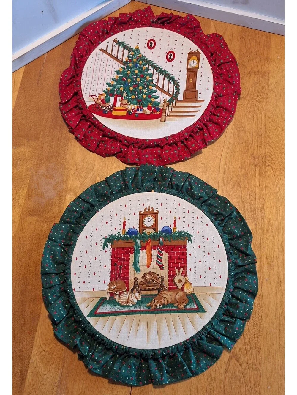 Set Of 2 Vintage Embroidery Hoop Hanging Wall Decoration Christmas Holiday 14